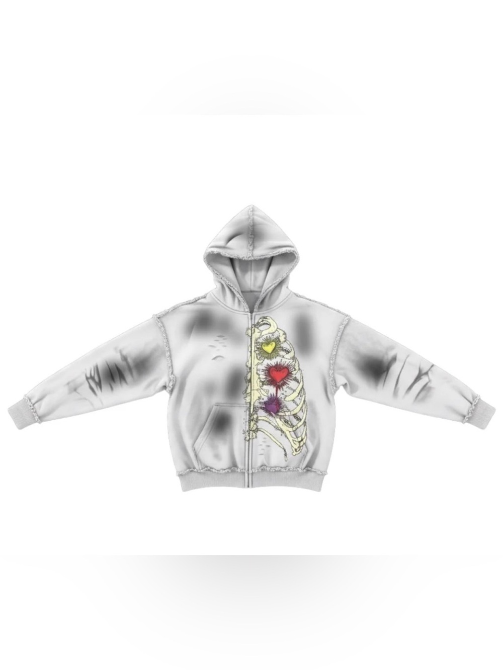 FROM THE TRENCHEZ "WITH PAIN" WHITE ZIP Hoodie XL New